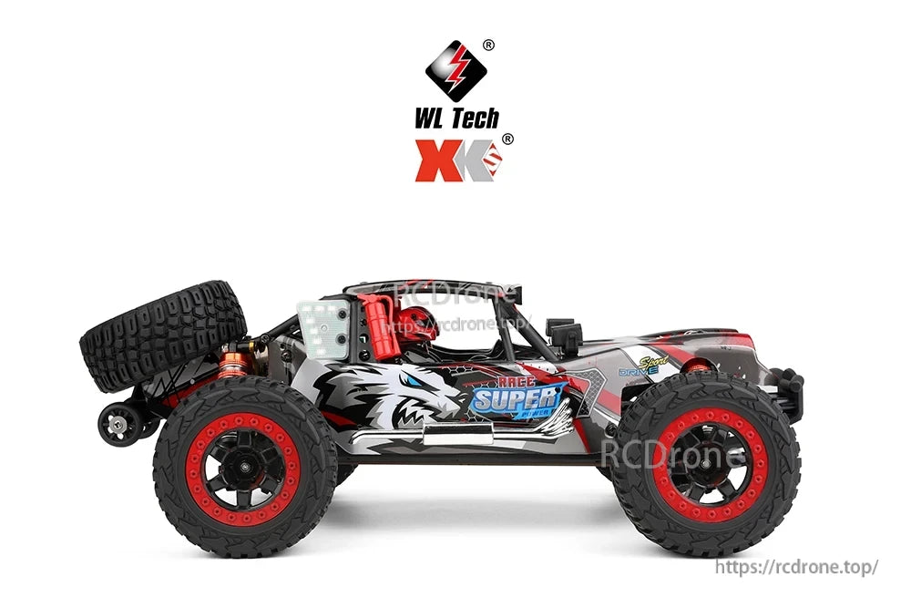 WLtoys 124028 1:12 60KM/H 4WD Brushless RC Car, WLtoys 124028, a 1:12 scale 4WD brushless RC car with metal chassis, LED lights, and 100m remote control.