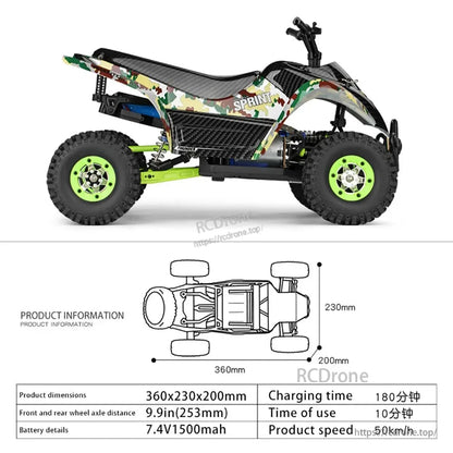 WLtoys 12428-A 1/12 4WD Motocykl RC – 50 km/h Samochód terenowy do wspinaczki z pilotem LCD i światłami LED