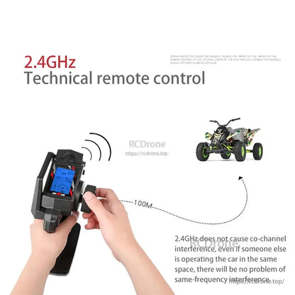 The RC motorcycle offers reliable 100m remote control, real-time LCD monitoring, rugged 4WD performance up to 50 km/h, LED lights, crash protection, and durability for off-road adventures.