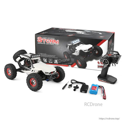 WLtoys 12429 RC Car, High-speed RC car with 4WD, 40km/h speed, 2.4GHz control, LED lights, and 7.4V battery.