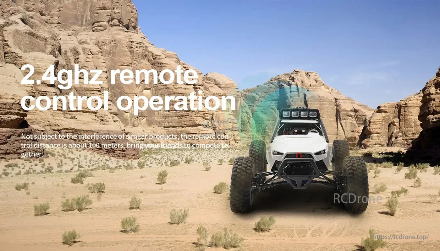 WLtoys 12429 RC Car, 2.4GHz remote control with 100-meter range, interference-free, perfect for outdoor multiplayer racing.