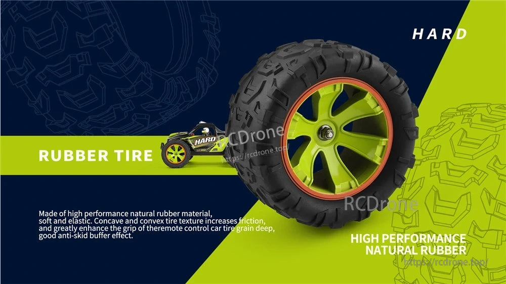 Wltoys 144002 RTR 1/14 2.4G 4WD 50km/h RC Car Vehicles Brushed LED Light Truck Toys WLtoys 144002 Racing Car, High-performance natural rubber tire with soft, elastic texture for enhanced grip and durability, designed for remote control cars.