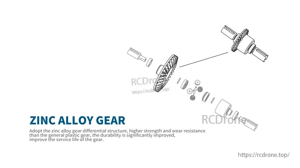 Wltoys 144002 RTR 1/14 2.4G 4WD 50km/h RC Car Vehicles Brushed LED Light Truck Toys WLtoys 144002 Racing Car, Zinc alloy gears are stronger, more wear-resistant, and more durable than plastic gears.