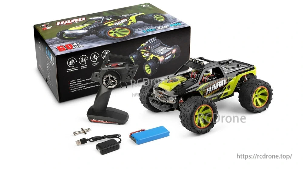 Wltoys 144002 RTR 1/14 2.4G 4WD 50km/h RC Car Vehicles Brushed LED Light Truck Toys WLtoys 144002 Racing Car, The 144002 has a rugged design with wider tires, stronger armor, and better stability for uneven terrain, suitable for racing and off-road use.