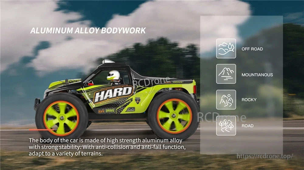 Wltoys 144002 RTR 1/14 2.4G 4WD 50km/h RC Car Vehicles Brushed LED Light Truck Toys WLtoys 144002 Racing Car, A high-strength aluminum alloy bodywork provides stability for an off-road racing car with anti-collision and anti-fall features.