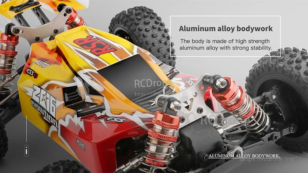 Wltoys 144010 RC Car, Aluminum alloy bodywork, high strength, strong stability.