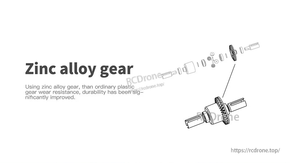 Wltoys 144010 RC Car, Zinc alloy gear enhances wear resistance and durability.
