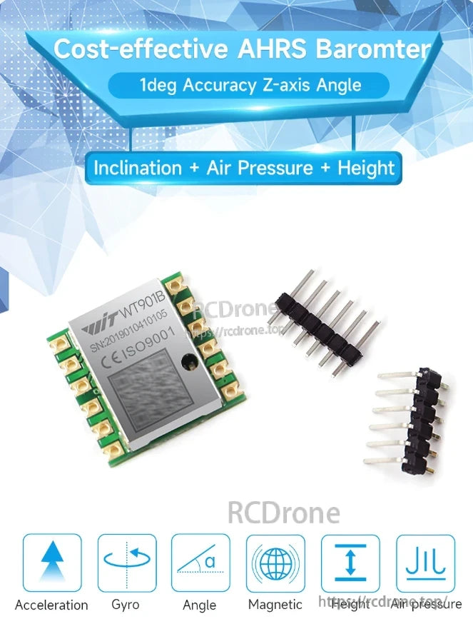WT901B AHRS IMU, Accurate AHRS IMU for cost-effective use, including z-axis angle, air pressure, and sensors for height, acceleration, gyroscope, and magnetism.