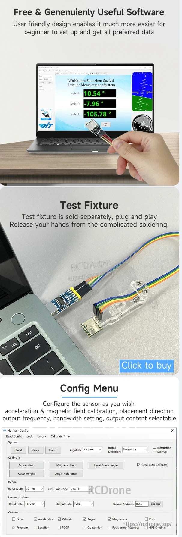 WT901B AHRS IMU, The AHRS IMU WT901B provides free software, plug-and-play testing, and configurable settings for calibration and precise attitude measurement.