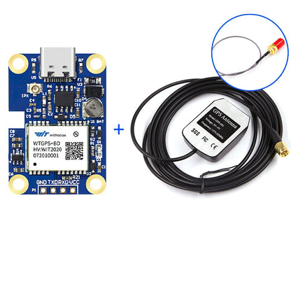 WitMotion WTGPS GNSS module with external GPS antenna and coax cable, SMA connector shown