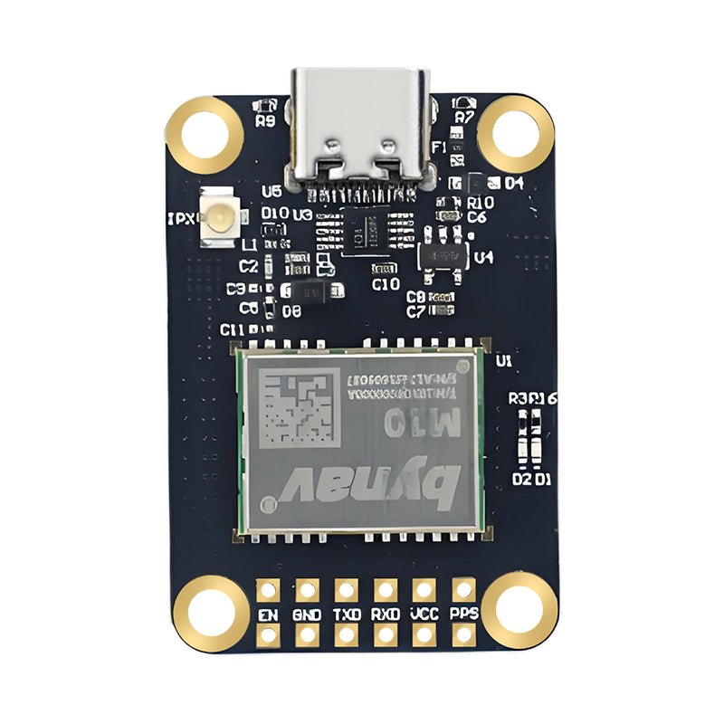 WitMotion WTRTK-M10 RTK GNSS module board front view with USB-C port and pin headers