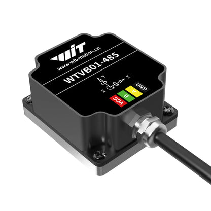 WitMotion WTVB01-485: 3-axis vibration sensor with RS485, IP68 rating, 0–30,000 µm displacement, supports multi-node monitoring.