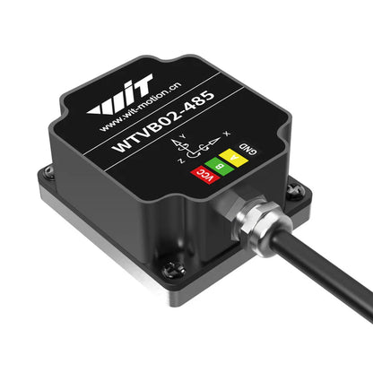 WitMotion WTVB02-485 RS485 3-Axis Vibration Sensor, WitMotion WTVB02-485 is a digital 3-axis vibration sensor with RS485 interface, IP68 rating, 1–200 Hz frequency range, 5–36 V power, and digital filtering.