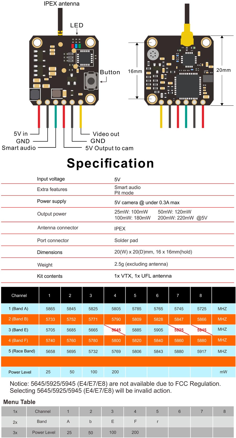 AKK X5 Pro FPV VTX - 5.8G 37CH 25-200mW Micro Video Transmitter for Tinywhoop MicroQuad Support Smart Audio 6 AKK X5 Pro FPV VTX, AKK X5 Pro FPV