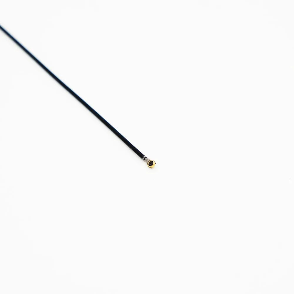 Full-length FrSky receiver antenna cable on white background with micro coax connector