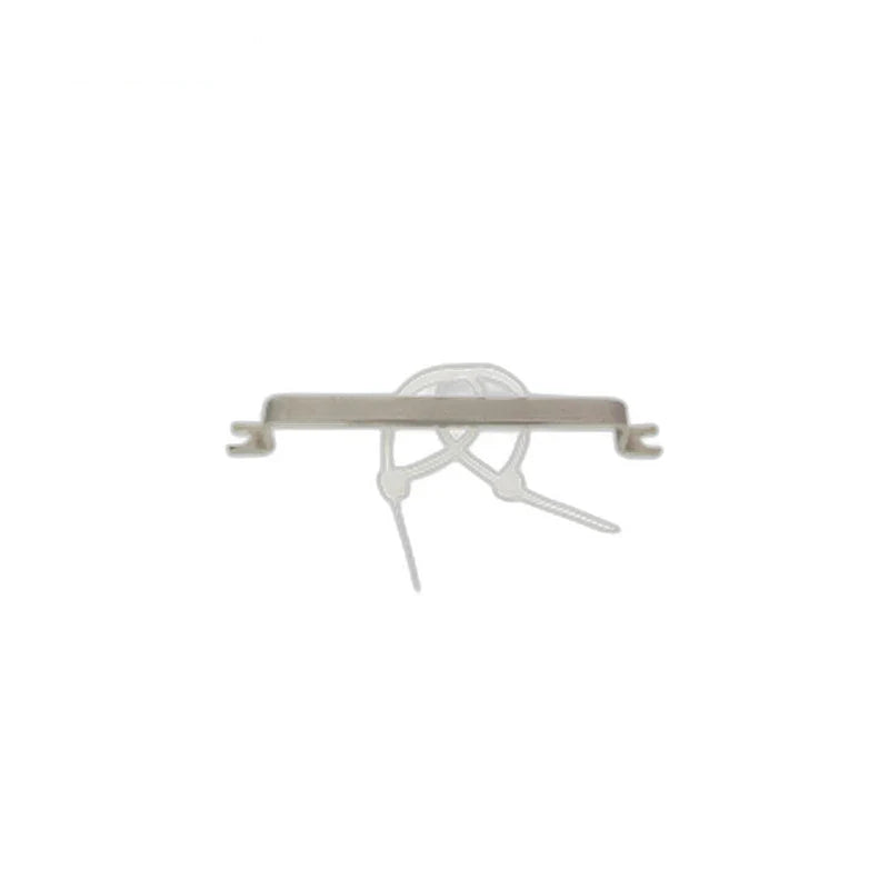 ZeroErr cable bracket shown front-on, with a horizontal white bar, end clips, and central cable-retaining loop.