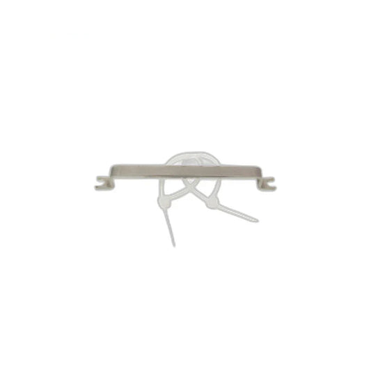 ZeroErr cable bracket shown front-on, with a horizontal white bar, end clips, and central cable-retaining loop.