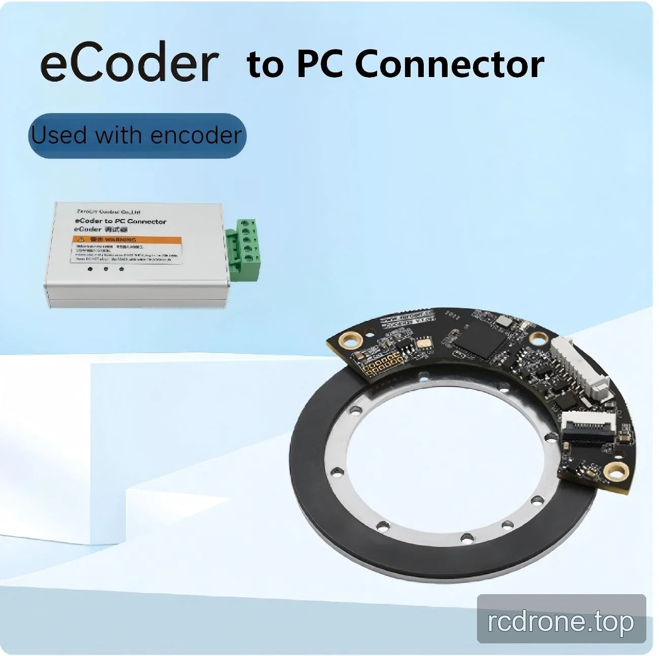 eCoder to PC Connector alongside a ring-shaped encoder circuit assembly