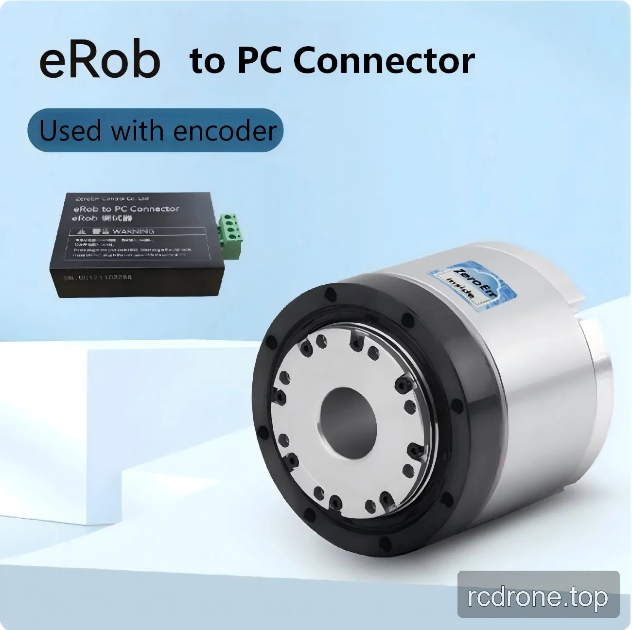 eRob to PC Connector alongside a cylindrical encoder assembly