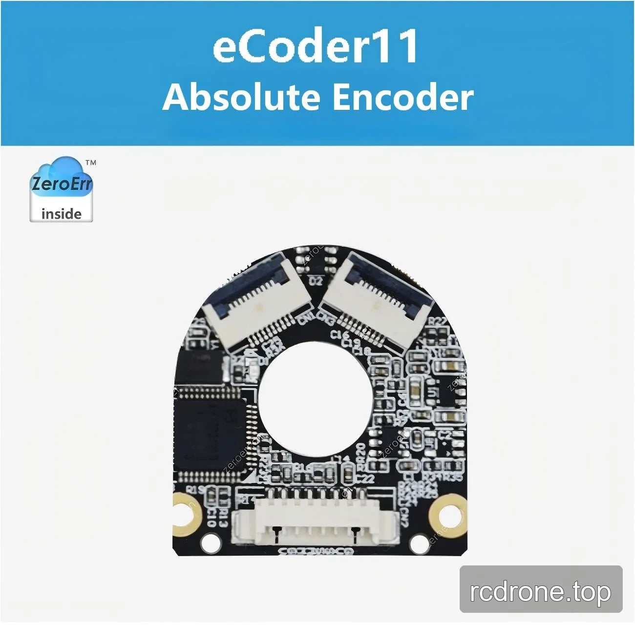 ZeroErr eCoder11 absolute encoder board with central through-hole and connector interfaces