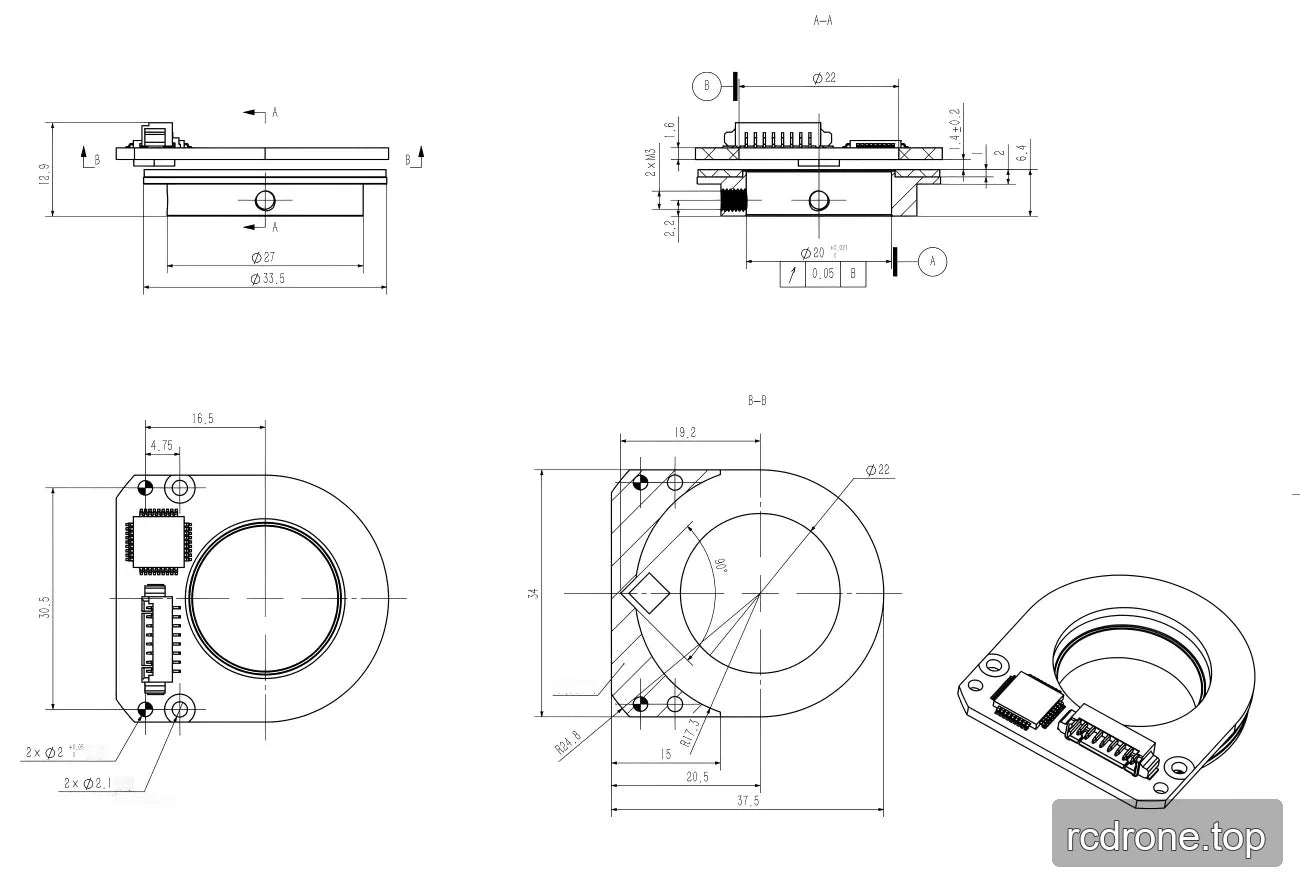 eCoder20 technical installation drawing with dimensional views