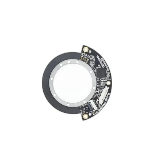 Assembled ZeroErr eCoder35 magnetic encoder with circular ring and attached semicircular circuit board
