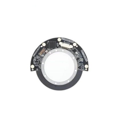 ZeroErr eCoder35H magnetic encoder with semicircular circuit board mounted over a circular magnetic ring.