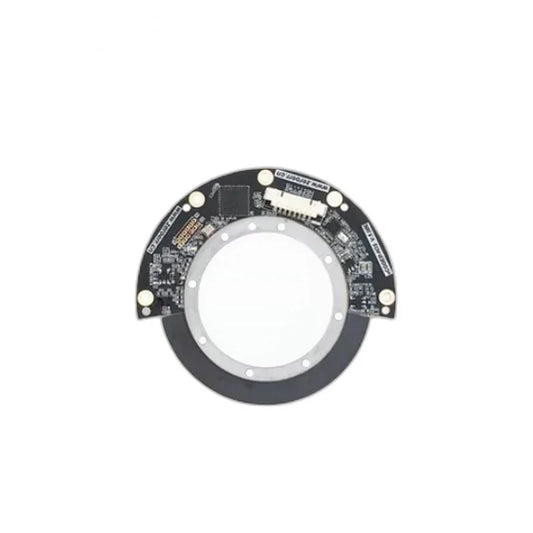 ZeroErr eCoder35H magnetic encoder with semicircular circuit board mounted over a circular magnetic ring.