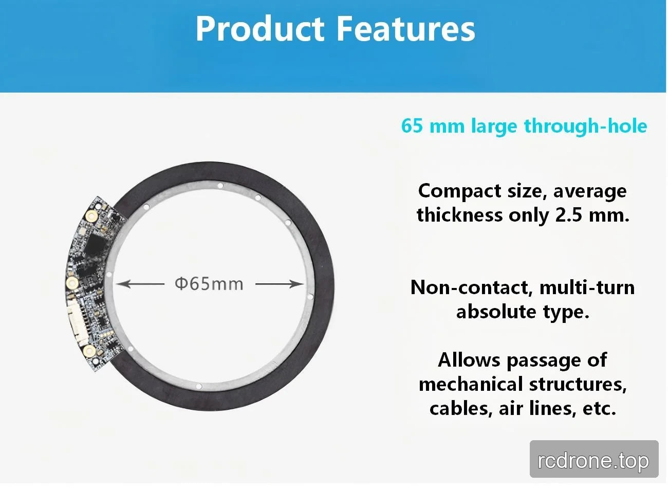 eCoder65 encoder with 65 mm through-hole callouts