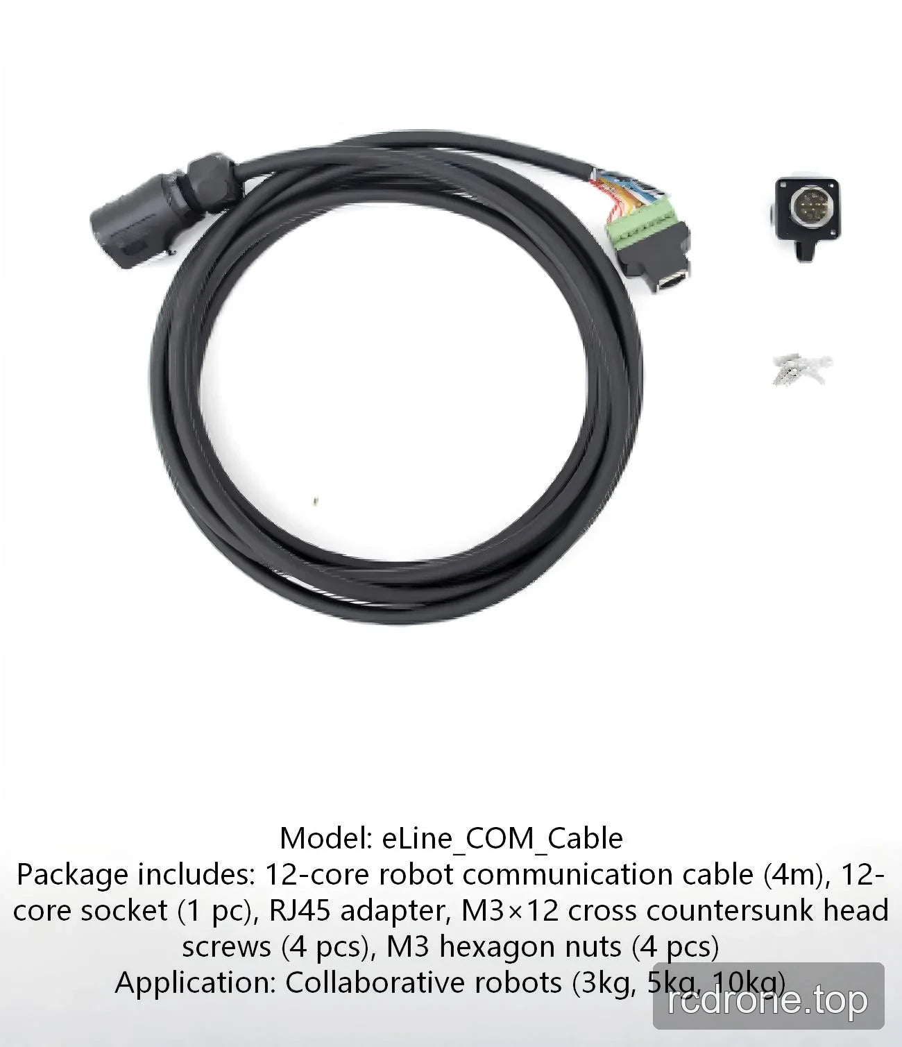 12-core robot communication cable kit with socket, RJ45 adapter, screws and hexagon nuts