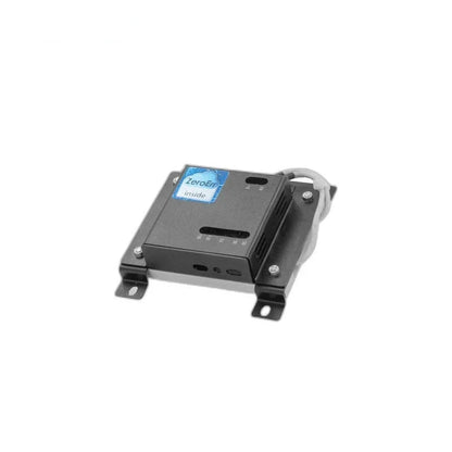 ZeroErr ePower-Board black enclosed unit with mounting tabs, front ports, and attached cable on white background.