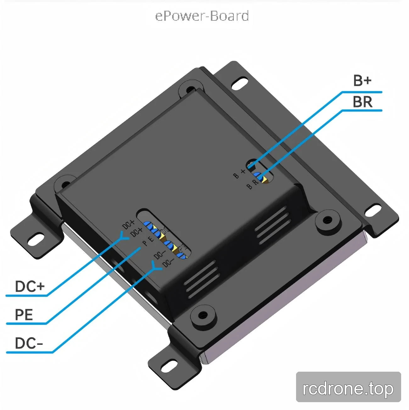 ZeroErr ePower-Board terminals labeled DC+, PE, DC-, BR, and B+