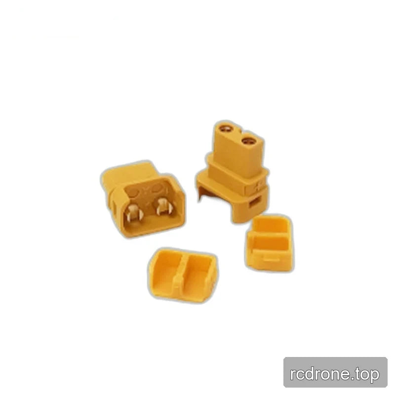 Yellow ZeroErr EPower30 connector parts in an alternate separated layout, showing housing faces and two protective covers.