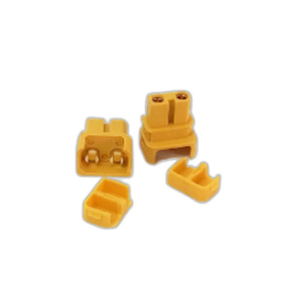 Yellow ZeroErr EPower30 connector parts shown separated, including two connector housings and two protective covers.