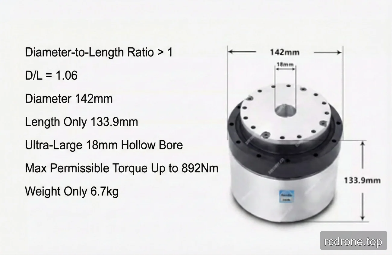eRob142 robot joint dimensions, hollow bore, torque capacity, and weight