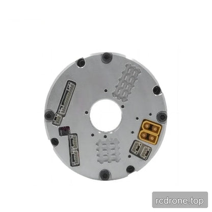 Top-down close view of the ZeroErr eRob 70 I motor connector face with multiple ports and central opening.