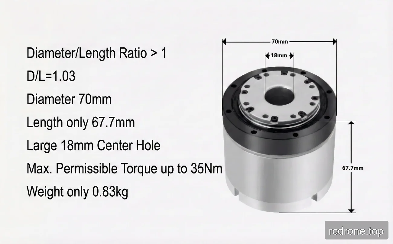 eRob70F joint module dimension and torque information panel