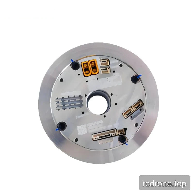 Top-down close view of the ZeroErr eRob 90 I motor connector plate with central opening, plugs, sockets, and mounting points.