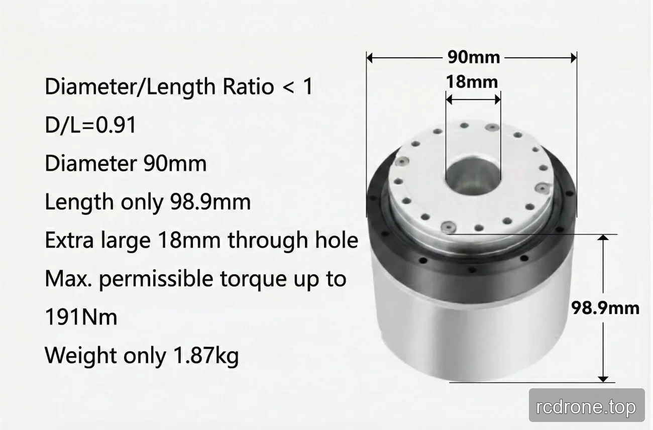 eRob90 Type I dimensions, torque and weight panel
