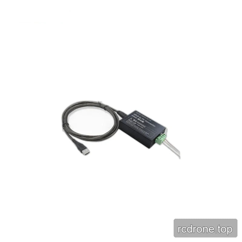 Black eRob-eCoder to PC connector with coiled USB cable, green terminal block, and exposed colored wires.