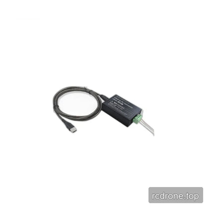 Black eRob-eCoder to PC connector with coiled USB cable, green terminal block, and exposed colored wires.