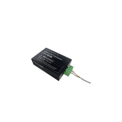 Black eRob-eCoder to PC connector enclosure with green terminal block and four exposed colored wires.