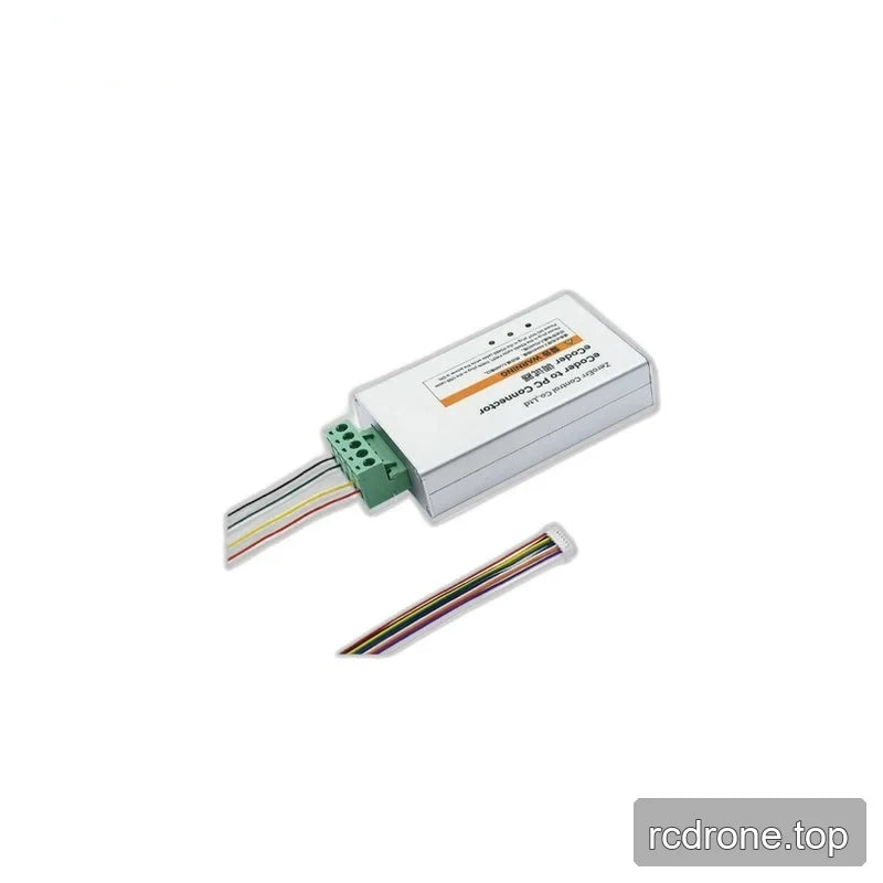 Silver eRob-eCoder to PC connector with terminal wires and a separate multicolor ribbon cable.