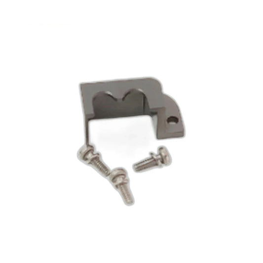ZeroErr plug retainer bracket shown with two small mounting screws on a white background.