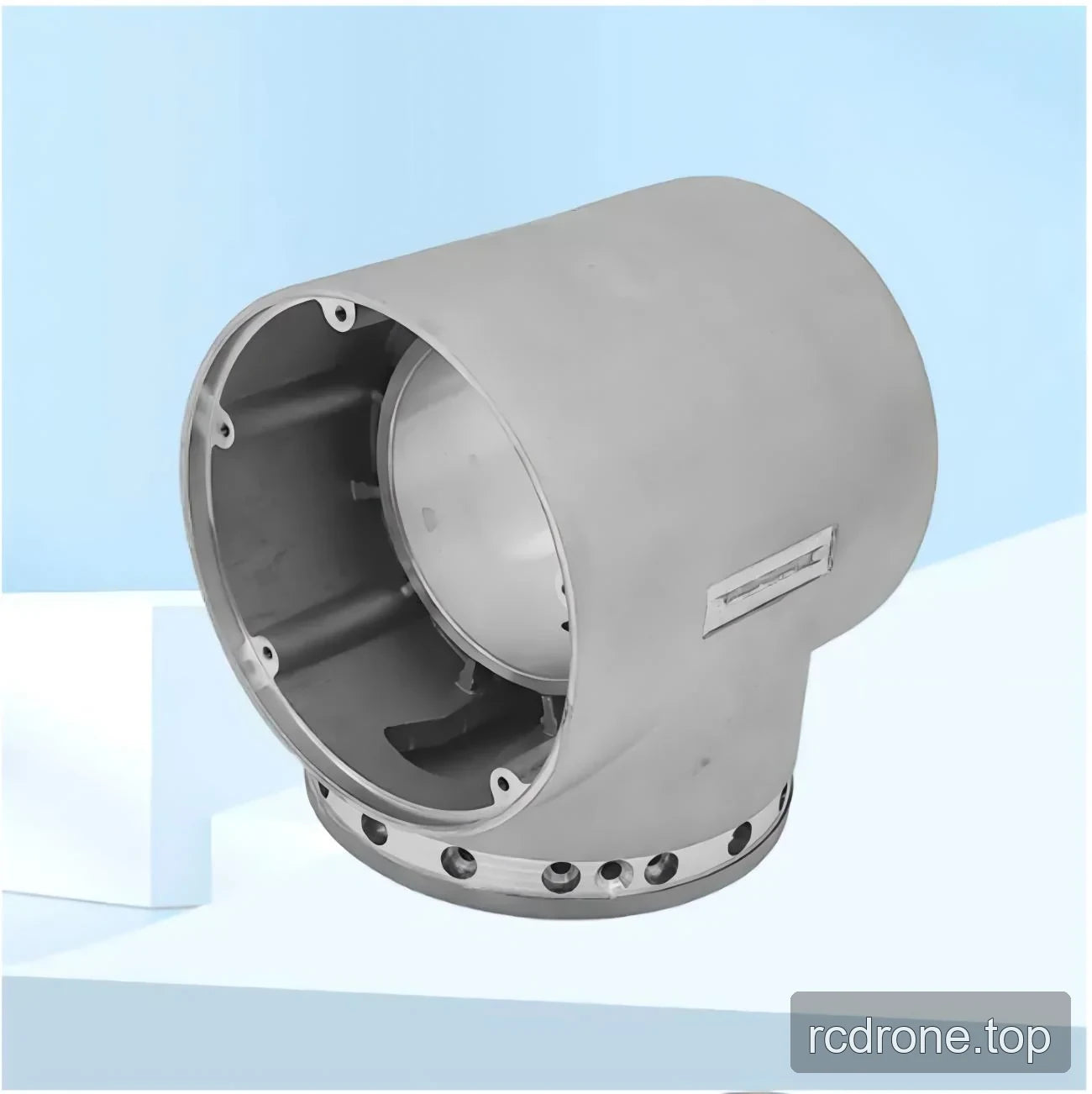 Angled view of cable pass-through shaft housing with circular base flange