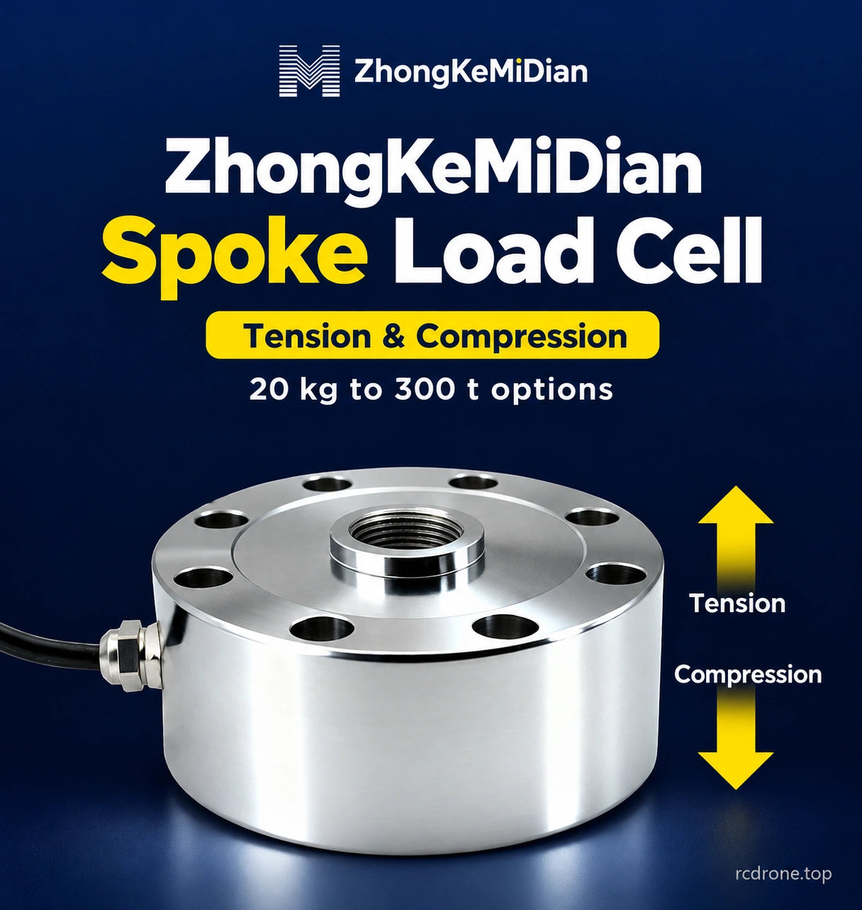 Spoke load cell for tension and compression measurement