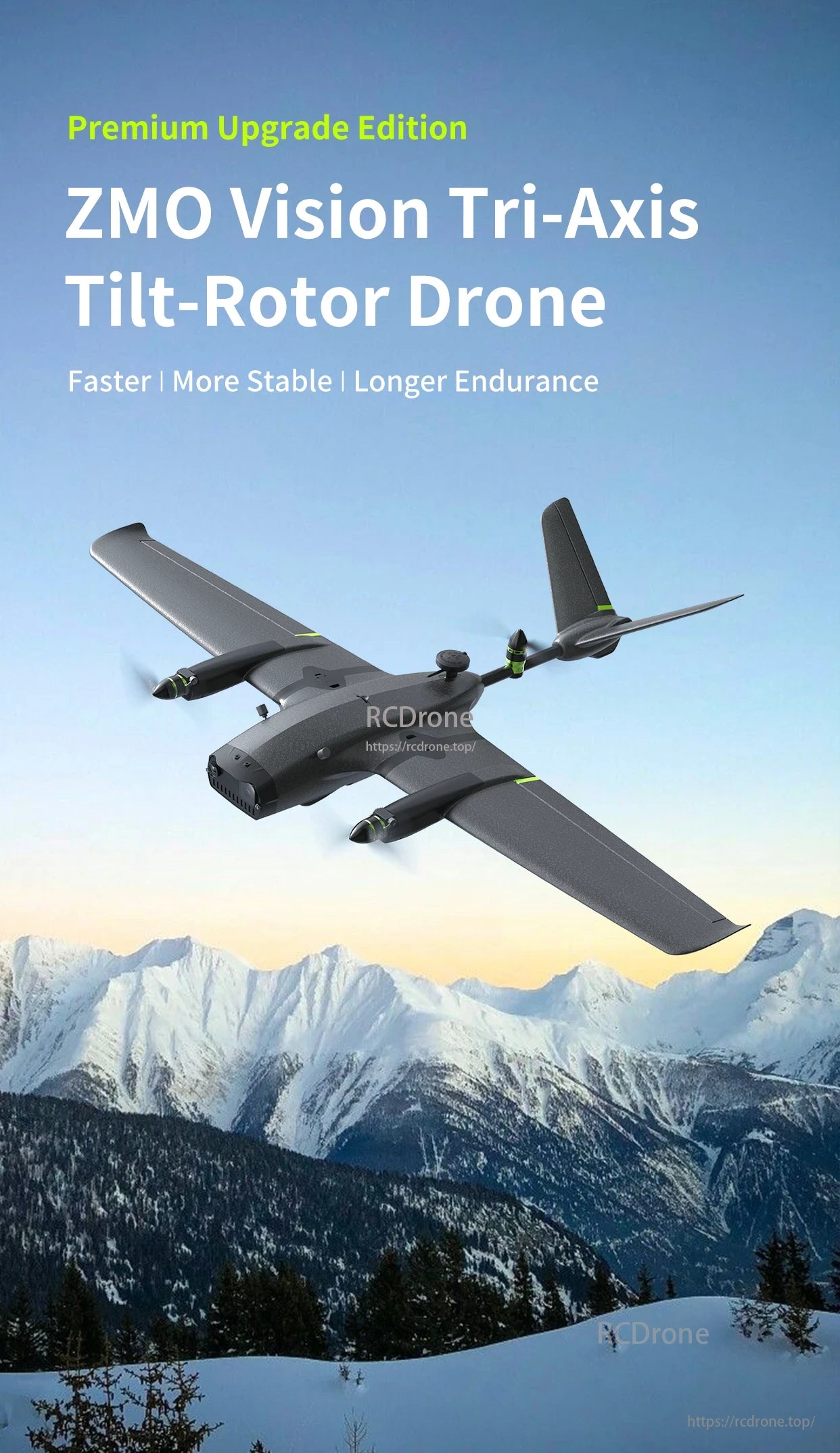 ZMO V2 Tilt-Rotor FPV Drone, The ZMO Vision Tri-Axis Tilt-Rotor Drone is fast, stable, and has long endurance.