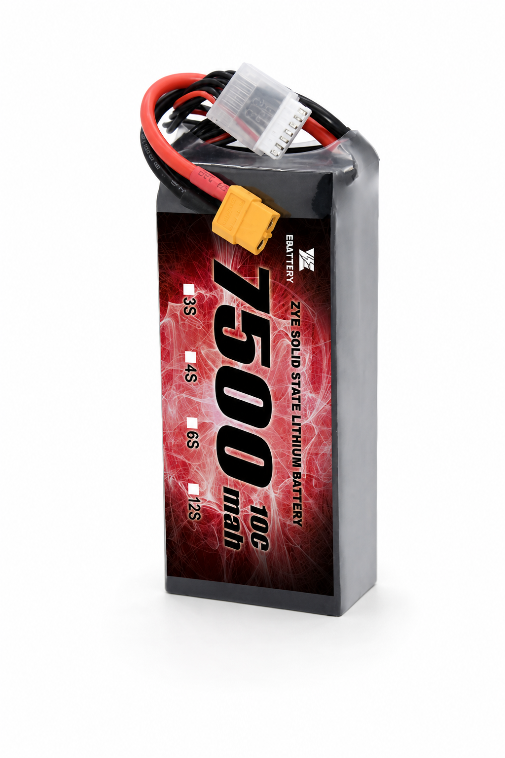 ZYE 3S HV 11.8V 7500mAh 10C Solid State LiPo Battery on white background