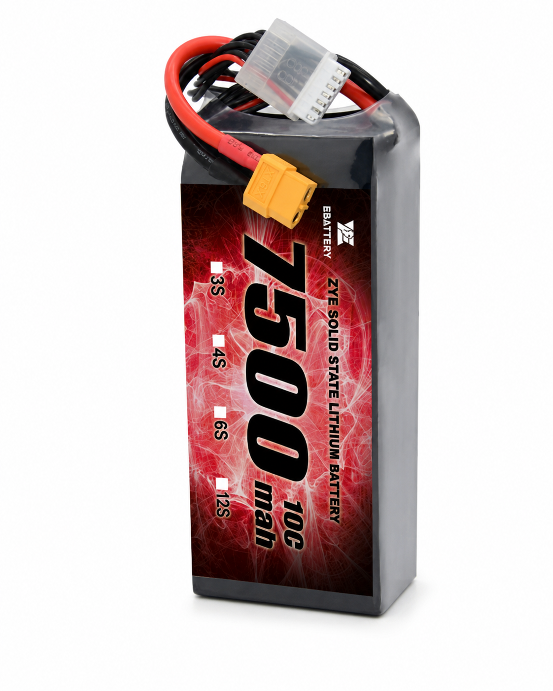 ZYE 6S HV 23.7V 7500mAh 10C 247Wh/kg Solid State LiPo Battery on white background