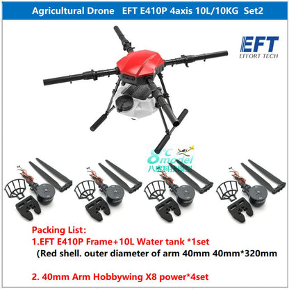 EFT E410P 10L Agriculture Drone, Compact agriculture drone with 10L water tank and 30-inch propeller for precision farming.